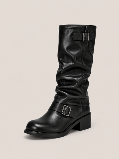 faux leather biker boots