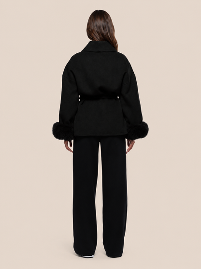 fur cuff wool coat