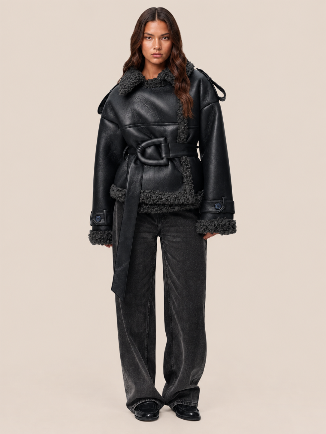 women black leather jacket