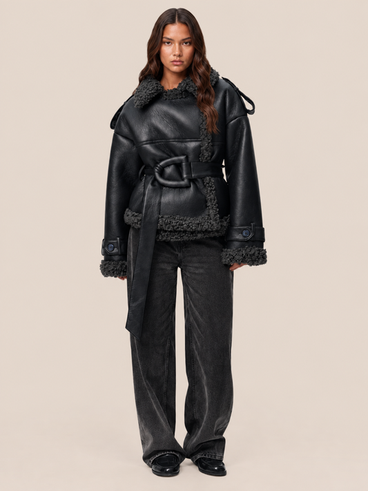 women black leather jacket