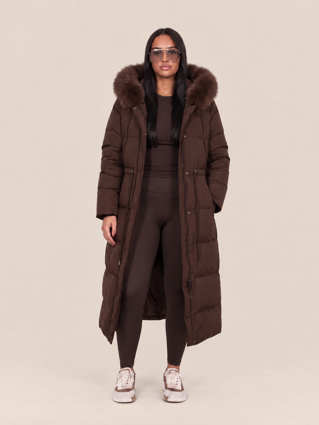 women brown puffer coat