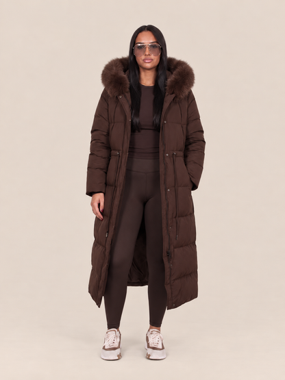 women brown puffer coat