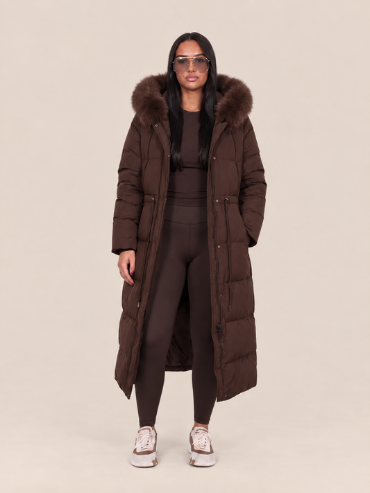 women brown puffer coat