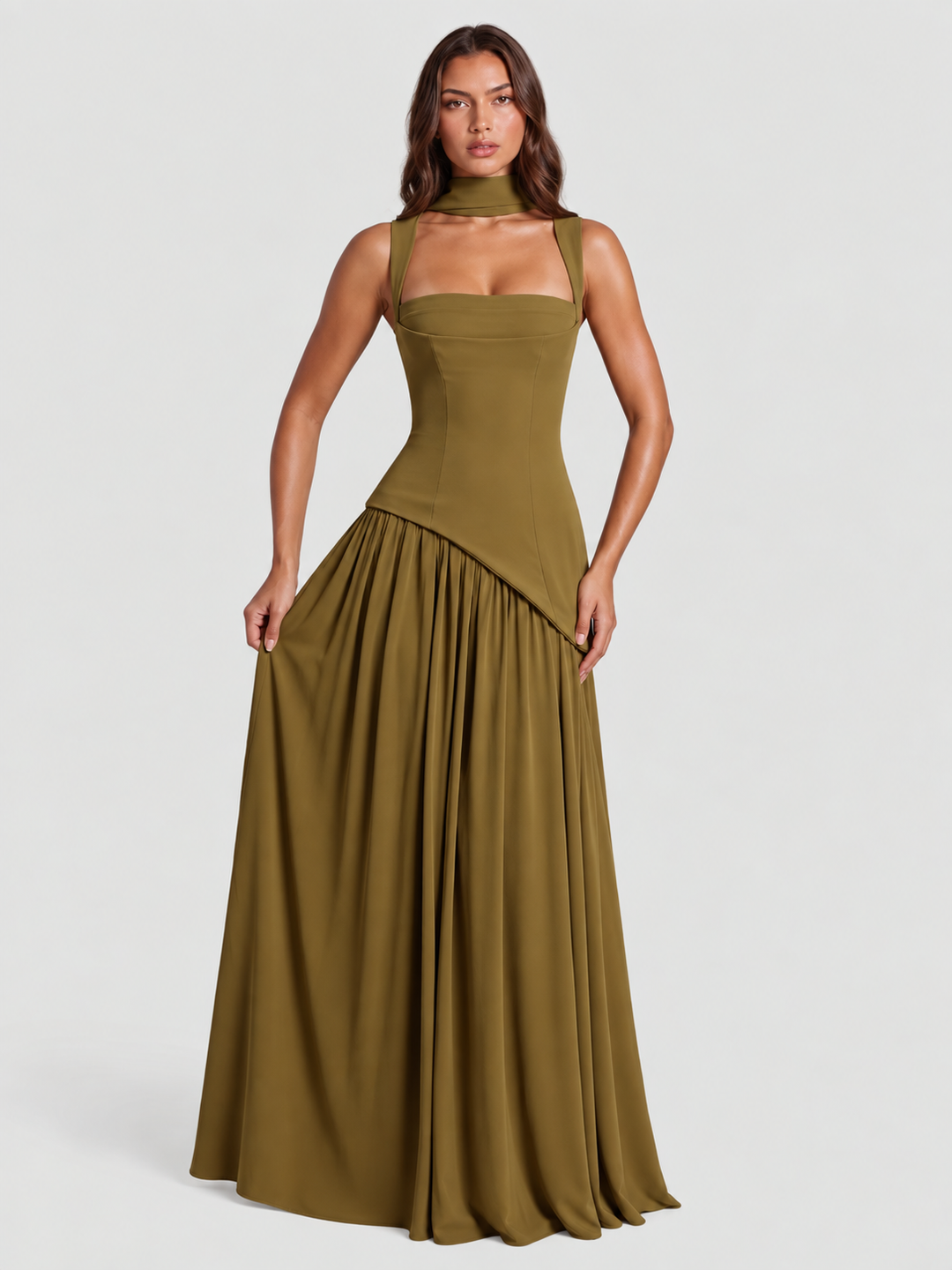 women choker neck maxi dress