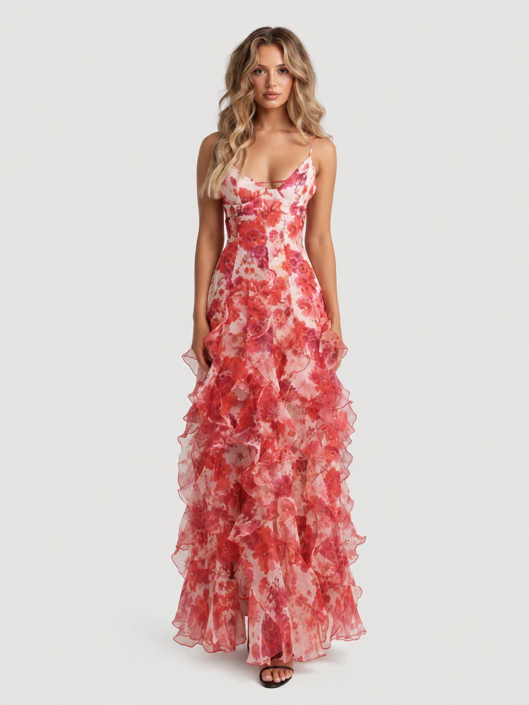 women floral chiffon maxi dress