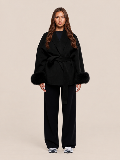 women gray wool wrap coat